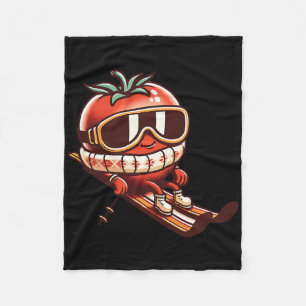 Ski Tomato With Goggles Cute Apres Ski Mountain Fleece Blanket
