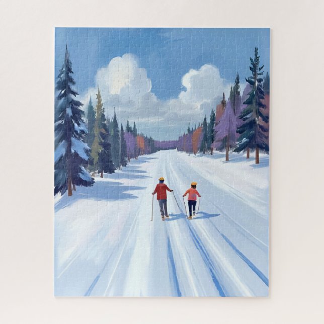 Ski Trail | Mountain Skiing Watercolor Winter Jigsaw Puzzle (Vertical)