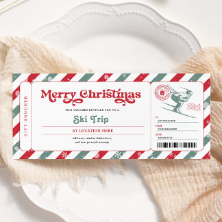 Ski Trip Christmas Gift Ticket Voucher Invitation