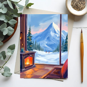 Ski Trip Mountain Lodge Watercolor Winter Postcard
