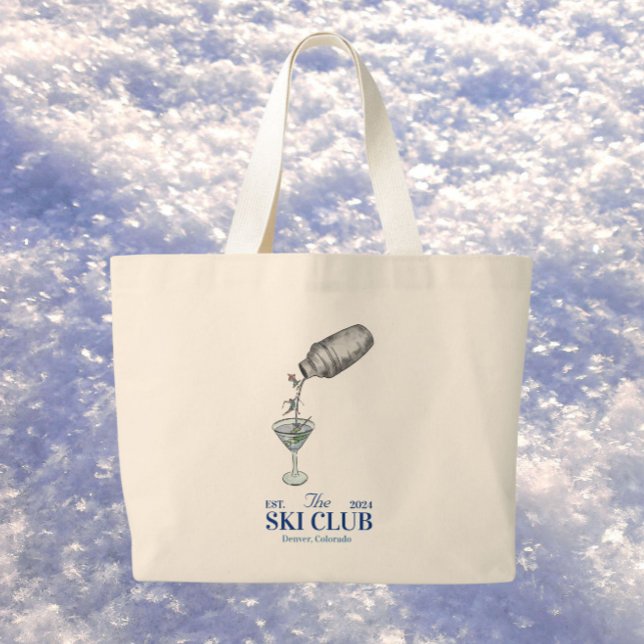 ski trip watercolor blue large tote bag (Creator Uploaded)