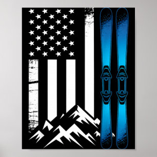 Ski usa flag winter sport american flag skier poster