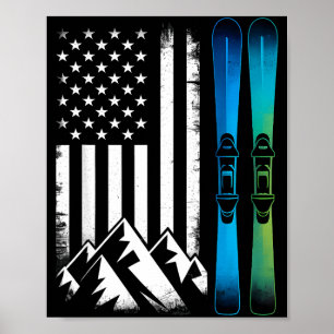 Ski usa flag winter sport american flag skier poster