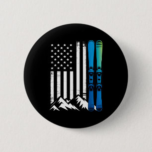 Ski usa flag winter sport skier american flag 6 cm round badge