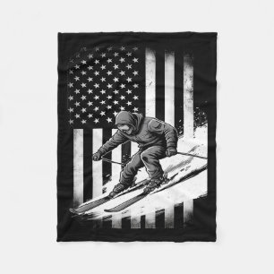 Ski usa flag winter sport skier american flag fleece blanket