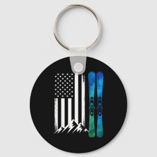 Ski usa flag winter sport skier american flag key ring