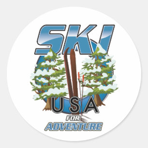 Ski USA For adventure logo. Classic Round Sticker