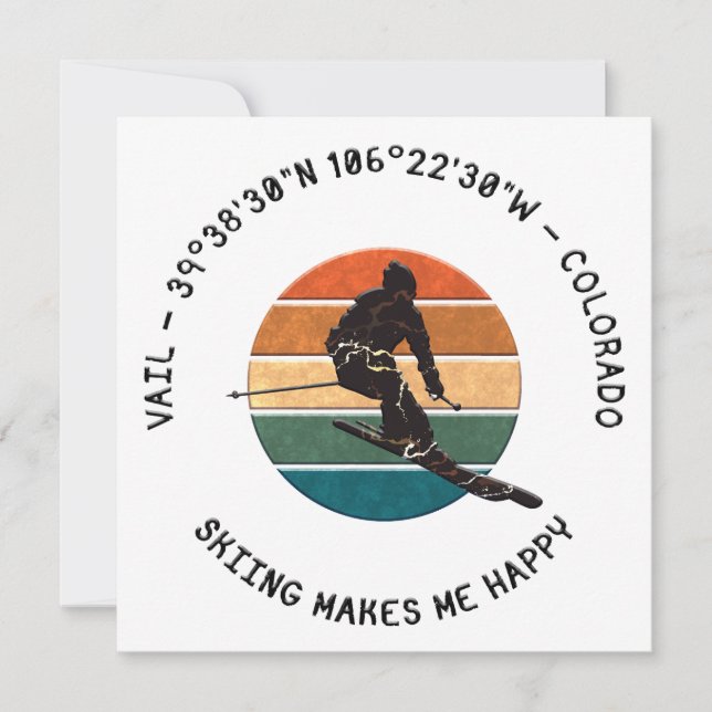 Ski Vail, Colorado - Man Skier, Black Text Holiday Card (Front)