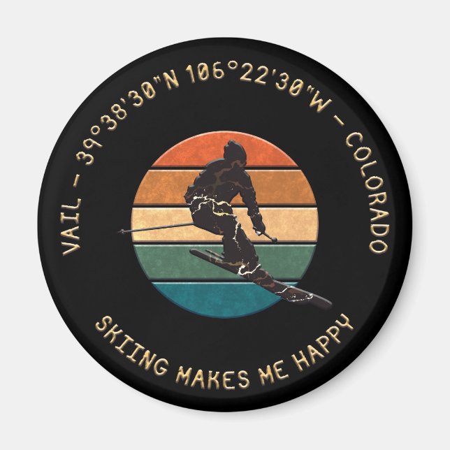 Ski Vail, Colorado - Man Skier Golden Text Magnet (Front)