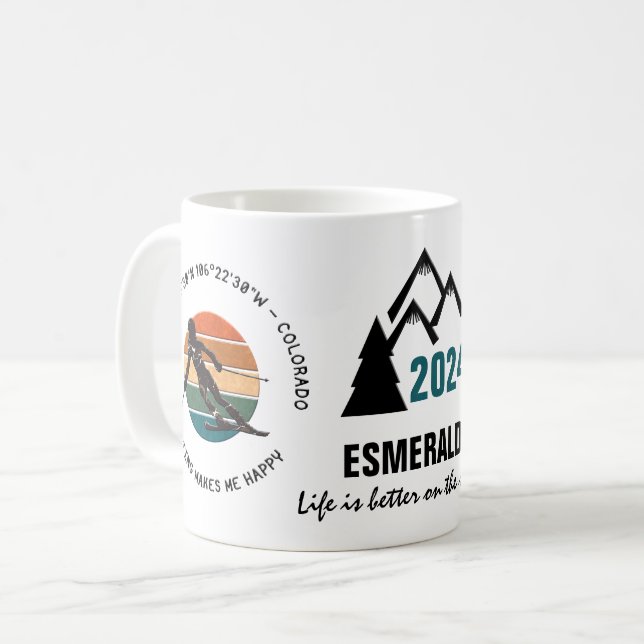 Ski Vail, Colorado - Woman  Skier, Black Text Coffee Mug (Front Left)