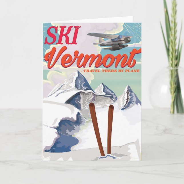 Ski Vermont retro vacation poster Holiday Card (Front)