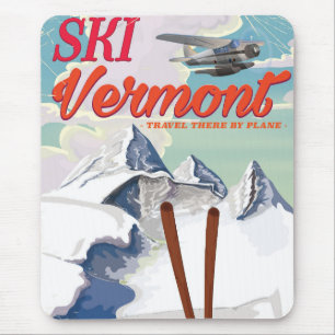 Ski Vermont retro vacation poster Mouse Pad