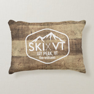 Ski Vermont Rustic Jay Peak Stowe Killington Wood Decorative Cushion