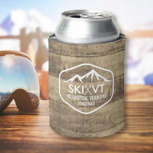 Ski Vermont Rustic Killington Stowe Stratton Wood Can Cooler