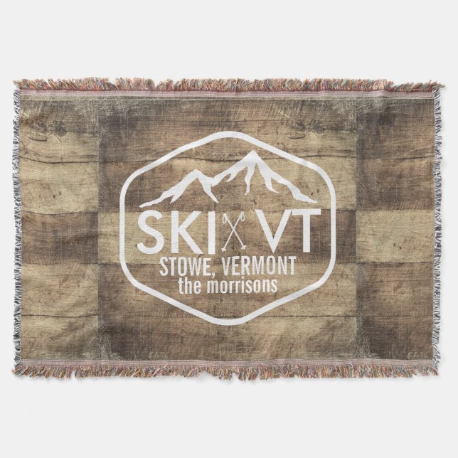 Ski Vermont Stowe Killington Stratton Sugarbush Throw Blanket (Front)