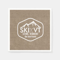 Ski Vermont Stowe Snow Mountain Rustic Burlap