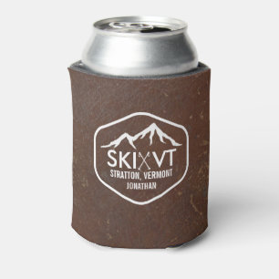 Ski Vermont Stratton Stowe Killington Faux Leather Can Cooler