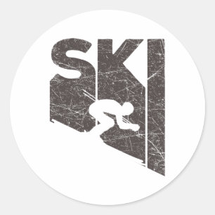 Ski Vintage Skier Retro Skiing Lover Downhill Ski Classic Round Sticker