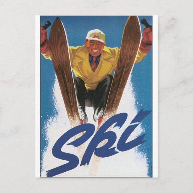 Ski Vintage Travel Poster Artwork Postcard (Front)