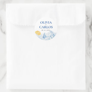 Ski Wedding Watercolor Mountain Landscape Classic Round Sticker