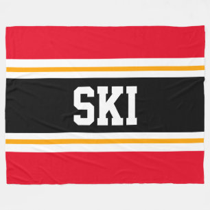 SKI Wide Bright Red Black Yellow Racing Stripes Fleece Blanket