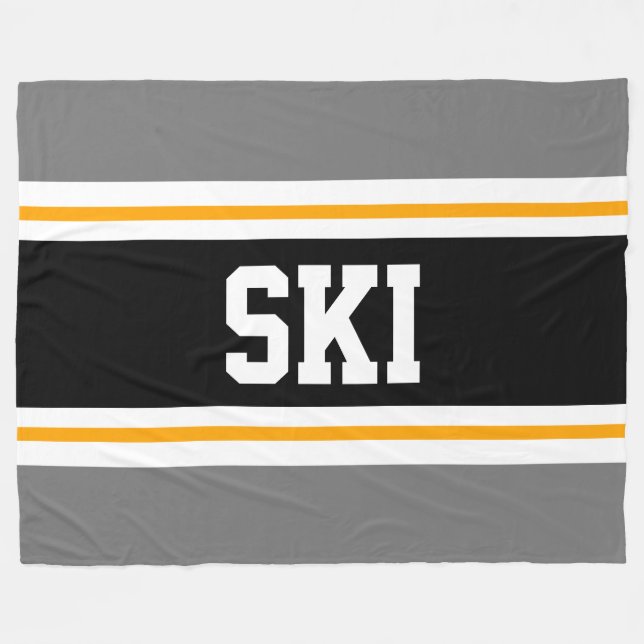 SKI Wide Sporty Grey Black Yellow Racing Stripes Fleece Blanket (Front (Horizontal))