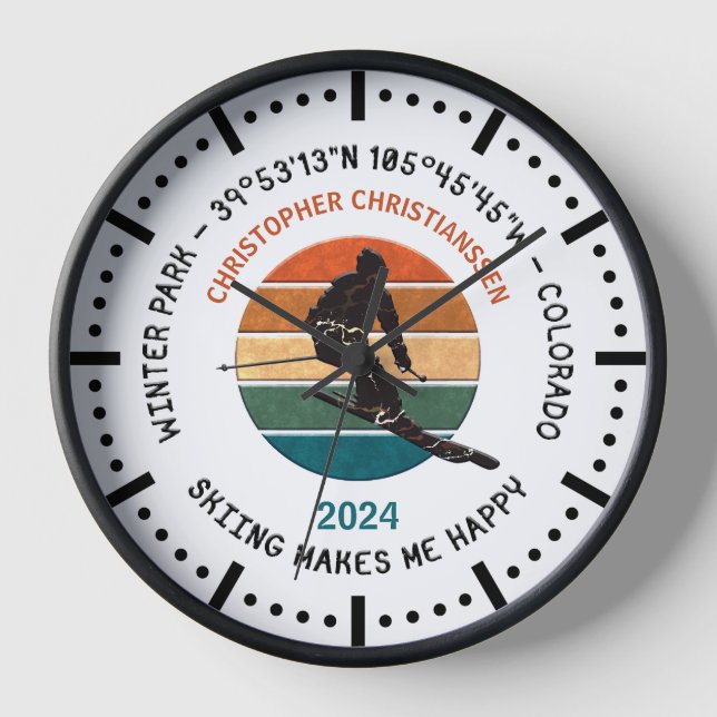 Ski Winter Park, Colorado - Man Skier, Black Text Clock (Front)