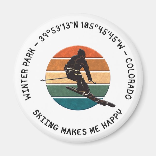 Ski Winter Park, Colorado - Man Skier, Black Text Magnet (Front)