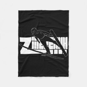 Ski Winter Sport Nordic Combination Ski Jumping  Fleece Blanket