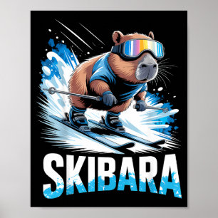 Ski winter sport skier funny skiing capybara poster