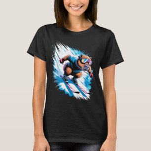 Ski winter sport skier funny skiing capybara  T-Shirt