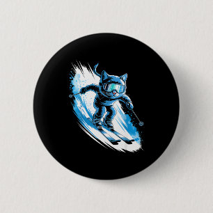 Ski winter sport skier funny skiing cat 6 cm round badge