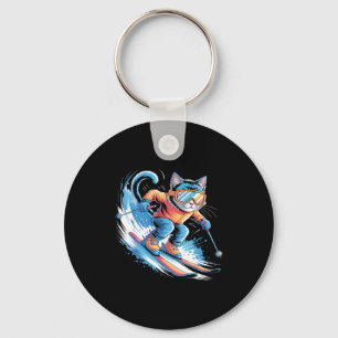 Ski winter sport skier funny skiing cat key ring