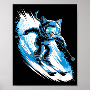 Ski winter sport skier funny skiing cat poster