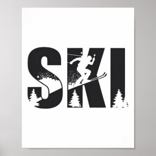 Ski Winter Sports Enthusiasts Kiing With Mountain Poster