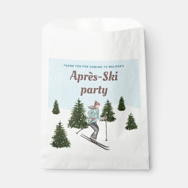 Ski Woman Winter Après-Ski Birthday Thank You Favour Bag (Front)