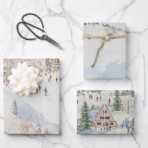 Ski Wrapping Paper Flat Sheet Set of 3