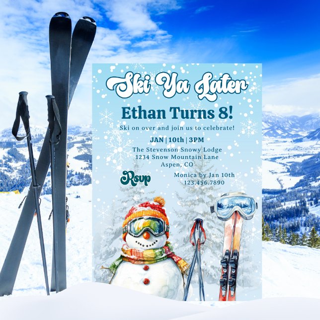 Ski Ya Later Apres Ski Winter Snow Boys Birthday Invitation (Creator Uploaded)