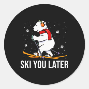Ski You Later - Skiing Bear Winter Vacation Christ Classic Round Sticker