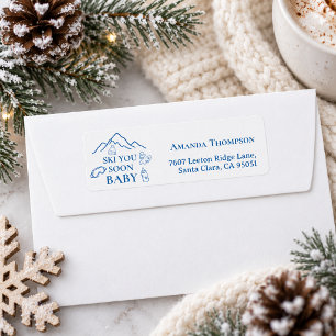 Ski You Soon Blue Boy Baby Shower Address Return Address Label