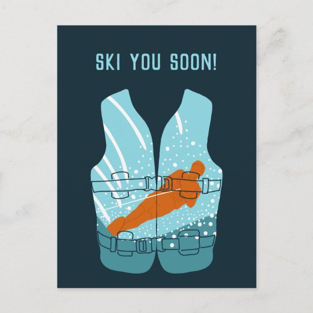 Ski You Soon Custom Message Water-Skiing Postcard (Front)