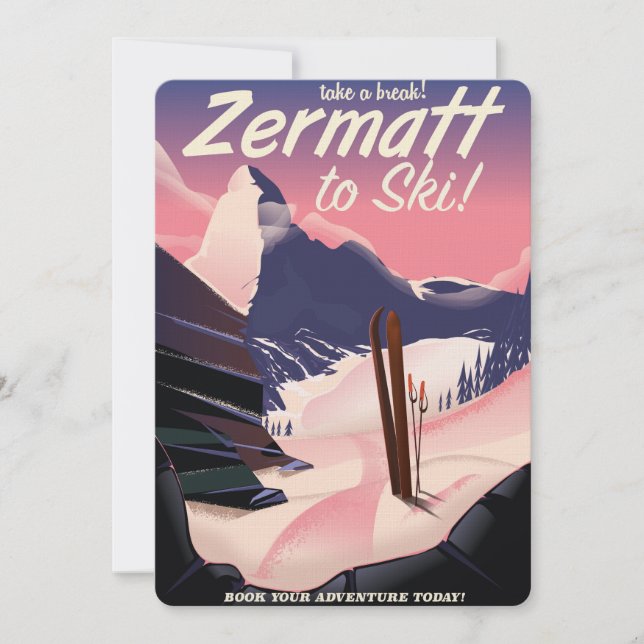 Ski Zermatt retro vacation poster Invitation (Front)