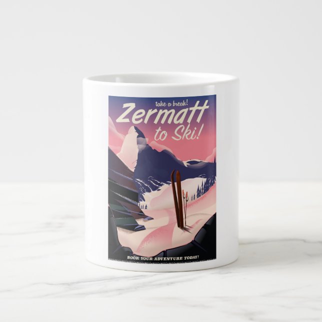 Ski Zermatt retro vacation poster Large Coffee Mug (Front)