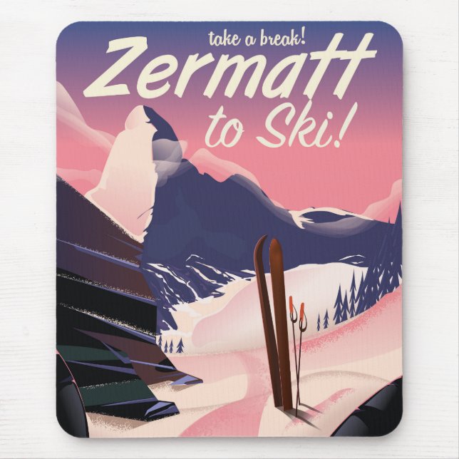Ski Zermatt retro vacation poster Mouse Pad (Front)