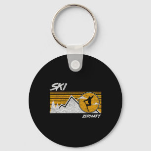 Ski Zermatt Switzerland Retro Skiing Tee Key Ring