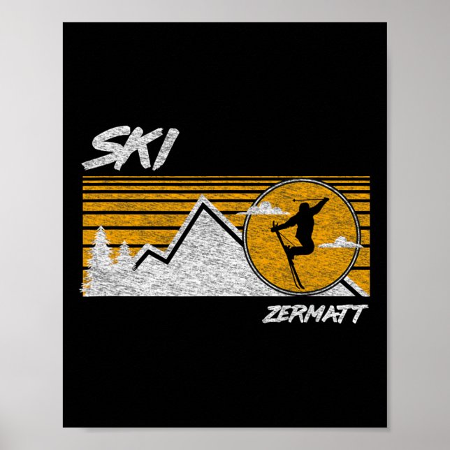 Ski Zermatt Switzerland Retro Skiing Tee  Poster (Front)