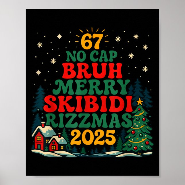 Skibiddi Rizzmas 2025 Funny Meme Christmas Tree  Poster (Front)