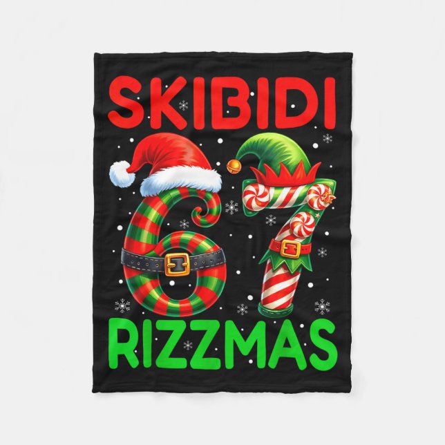 Skibidi 67 Rizzmas Funny Six Seven Meme Christmas  Fleece Blanket (Front)