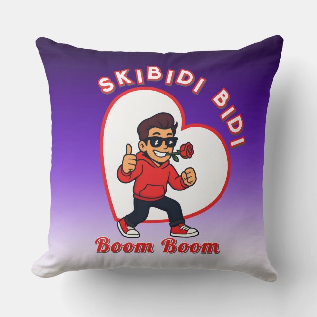 Skibidi Bidi Boom Boom Valentine Meme - Cartoon Cushion (Front)