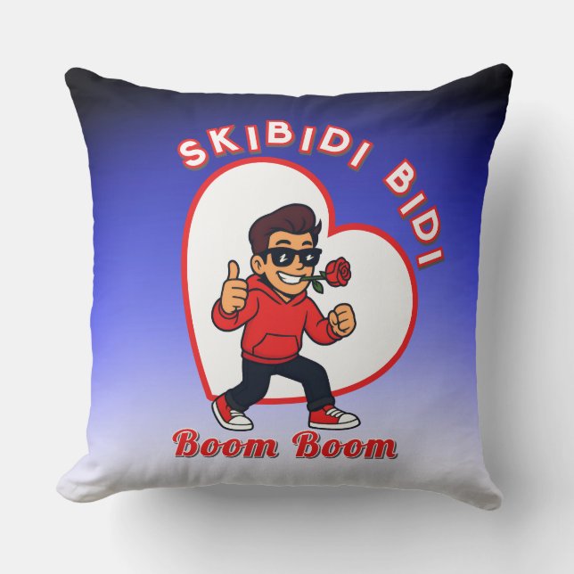 Skibidi Bidi Boom Boom Valentine Meme - Cartoon Cushion (Front)